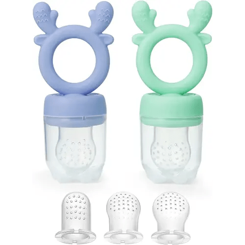 PandaEar 2 Pack Silicone Baby Fresh Fruit Feeder with 3 Different Size Silicone Pouch for Teething Relief| Baby Food Feeder Pacifier Training Massaging Toy Teether