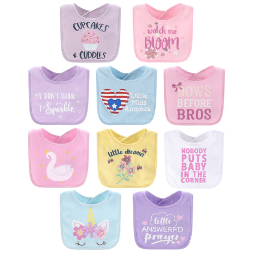 The Peanutshell Terry Feeding Baby Girl Bibs, 10 Pack, Pastel