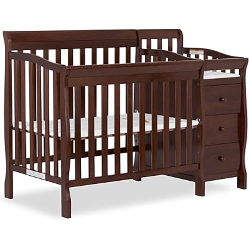 Dream On Me Jayden 4-in-1 Mini Convertible Crib And Changer in Espresso, Greenguard Gold Certified, Non-Toxic Finish, New Zealand Pinewood, 1" Mattress Pad