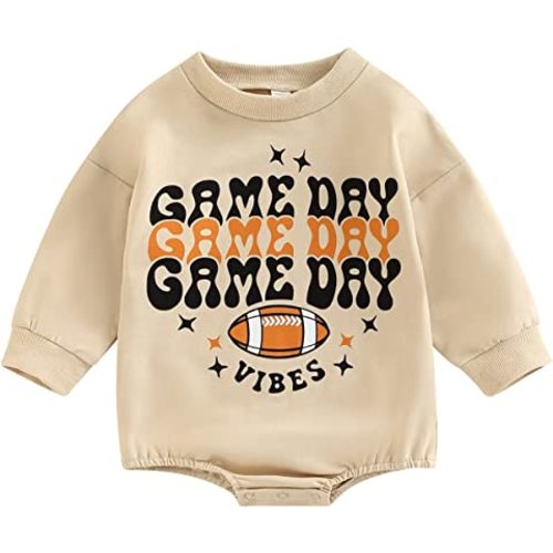MERSARIPHY Baby Football Sweatshirt Romper Outfit Infant Girl Boy Funny Letter Long Sleeve Bodysuit Fall Winter Clothes