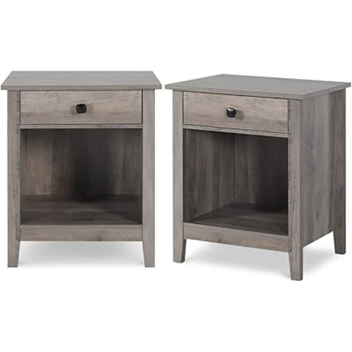 Vikiullf Nightstands - Set of 2 Wooden Night Stands, Bedside Tables, with Drawers, Farmhouse Style Bedroom Furniture (Grey Wood Grain, 1-Drawer)