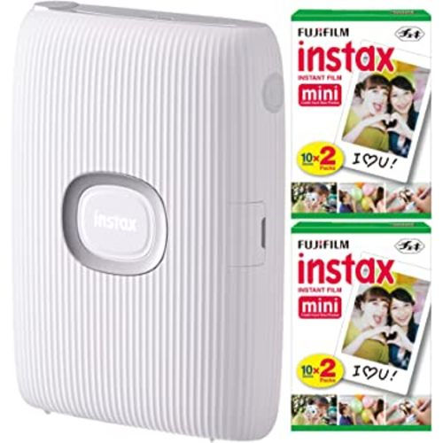 Fujifilm Instax Mini Link 2 Instant Smartphone Printer (Clay White) and Fujifilm Instax Mini Twin Film Pack (40 Exposures) Bundle