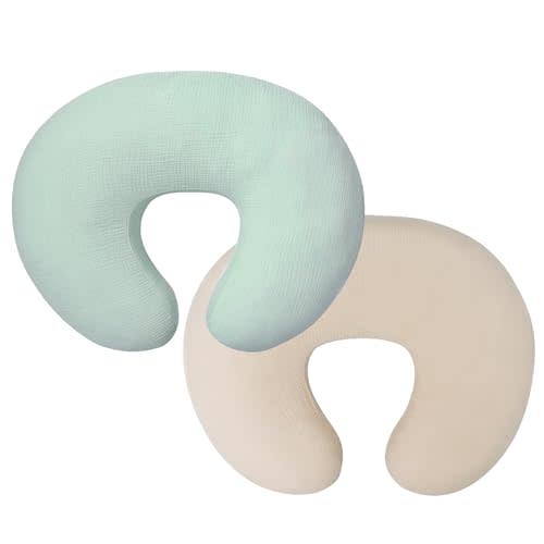 Owlowla Muslin Nursing Pillow Cover,2Pack Soft Cotton Nursing Cover Set Fits Breastfeeding Pillow for Baby Boy Girl(Natural&Sage)
