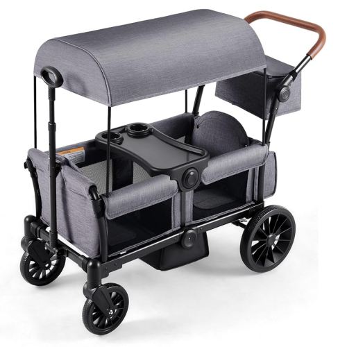 HARPPA Wagon Stroller for 2 Kids, Folding Push-Pull Design with Adjustable Handle Bar and Adjustable Canopy, Snack Tray & Storage Bag, Grey