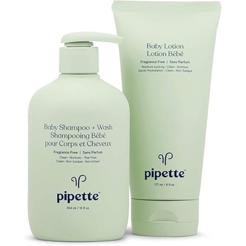 Pipette Baby Bathtime Duo Baby Wash Tear-Free and Moisturize Set with Renewable Plant-Derived Squalane (3-Piece Set)