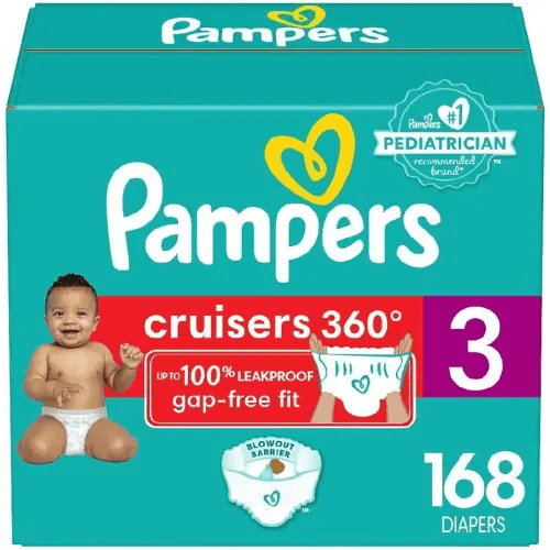 Pampers Diapers - Cruisers 360 - Size 3, 168 Count, Babyproof, up to 100% Leakproof Pull-On Diaper