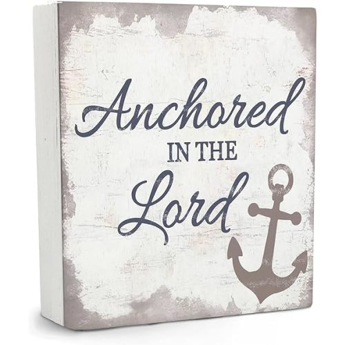 Vintage Nautical Wooden Sign 5x5 - Nautical Deocr, Nautical Anchor Wood Sign for Home Bathroom Nursery, Anchored in the Lord