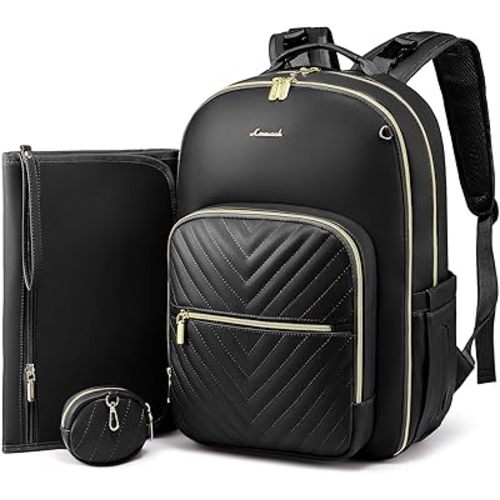 LOVEVOOK Diaper Bag Backpack, Quilted Baby Bag with Changing Pad & Pacifier Holder, Waterproof Travel Diaper Bags for Baby Boys Girls, Stylish and Large Capacity,Black Leather
