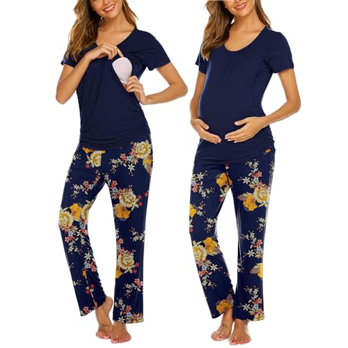 Ekouaer Womens Nursing Pajamas Maternity Breastfeeding Pjs Sleepwear Layer Soft Postpartum Lounge Set Pregnancy Clothes