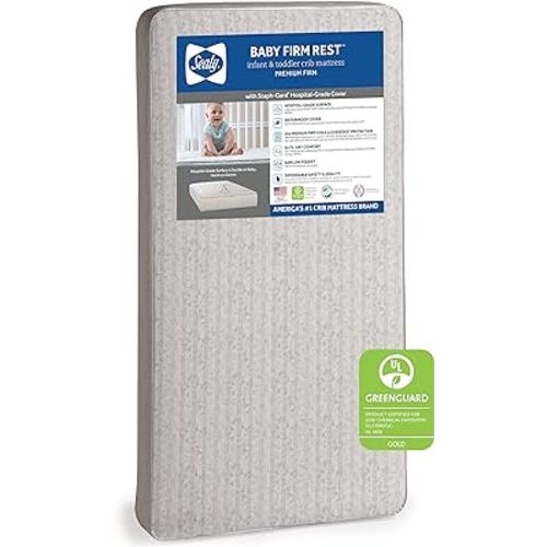 Firm Rest Antibacterial 2-Stage Dual Firmness Waterproof Baby Crib Mattress & Toddler Bed Mattress, 204 Premium Coils, Medical-Grade Surface, Hypoallergenic, Made in USA, 52"X28"