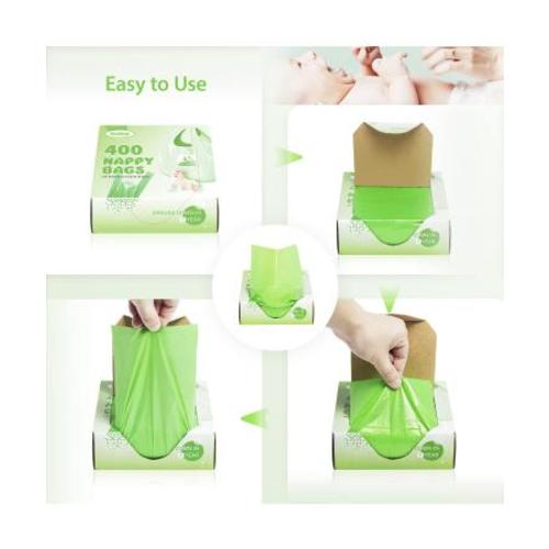 Biodegradable Baby Diaper Bags - 400 Count Unscented Sack with Easy Tie Handle | Eco-Friendly Waste Bag for Nursery | Green 400 Counts | Buy Now with Express International Delivery | GoSupps.com