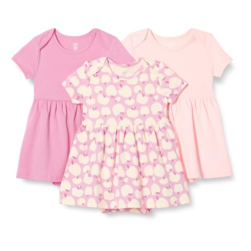 Amazon Essentials Baby Girls' Short Sleeve Bodysuit Dress, Pack of 3