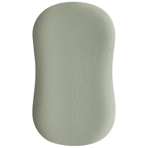 Konssy Muslin Baby Lounger Cover 1 Pack, 100% Cotton Newborn Lounger Sheets, Soft and Breathable Baby Nest Slipcover, Cover Only (Fog Green)