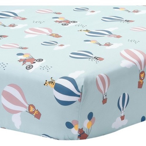 Bedtime Originals Up Up & Away Hot Air Balloon Animals Fitted Crib Sheet - Blue