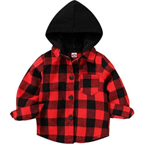 YOUNGER STAR Toddler Kids Boys Girls Flannel Hooded Plaid Shirt Button Baby Red Plaid Shirt Plaid Shirt Hooded Clothes