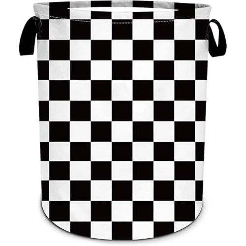 Black and White Checkered Laundry Basket, Checkerboard Laundry Hamper Foldable Waterproof Tote Bag Dirty Clothes Storage Bucket Toy Organizer for Bathroom/Laundry/Bedroom 15.7"x19.6"