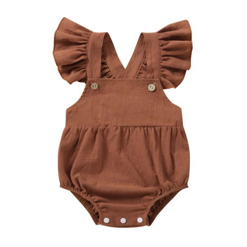 TUOBARR Newborn Infant Baby Girls Solid Clothes Fly Sleeve Bodysuit Suspender Romper Brown (0-12Months)