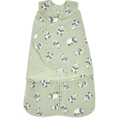 HALO Micro-Fleece Sleepsack Swaddle, 3-Way Adjustable Wearable Blanket, TOG 3.0, Cozy Pandas, Small, 3-6 Months