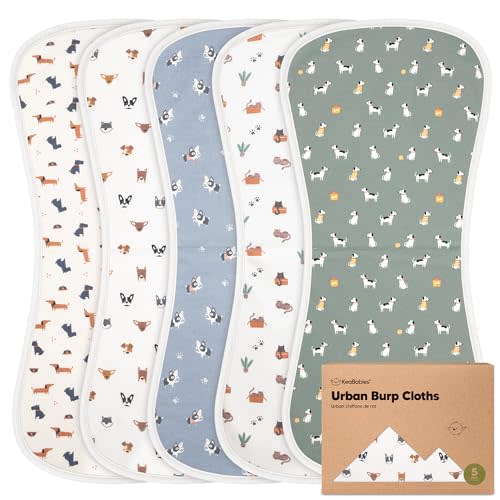 Organic Burp Cloths for Baby Boys and Girls - 5-Pack Super Absorbent Burping Cloth, Burp Clothes, Soft & Plush, Newborn Milk Spit Up Rags, Burpy Cloth Bib for Unisex, Burping Rags (Pets & Paws)
