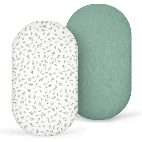 Muslin Bassinet Sheets Baby: Cotton Bassinet Sheets Fitted for Boys and Girls - Bassinet Sheets for Oval Rectangle or Hourglass Mattress(Lotus Leaf)