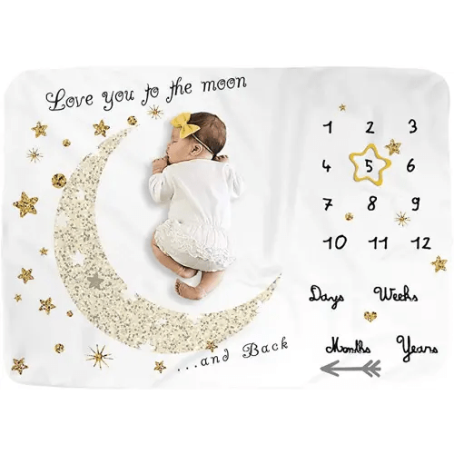 Baby Monthly Milestone Blanket for Boy and Girl,Monthly Blanket for Baby Pictures,Baby Photo Blanket for Newborn (Golden Moon, 40" x 60")