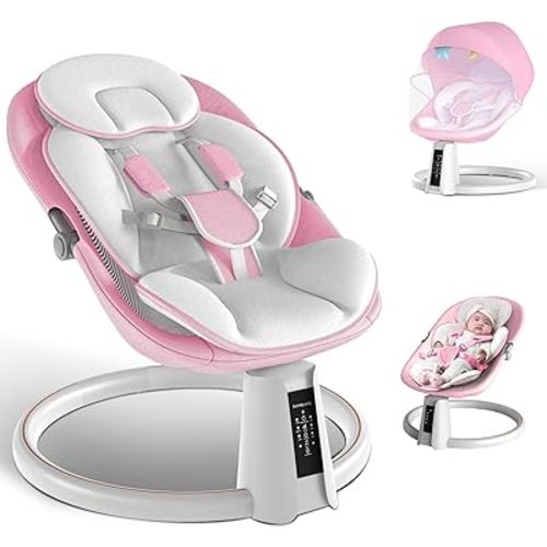 Baby Swings for Infants, Bluetooth Infant Swing with Music Speaker, 5 Speeds and Remote Control,12 Preset Lullabies, Electric Swing for Baby, Portable Baby Swing, Indoor & Outdoor Use (Pink)