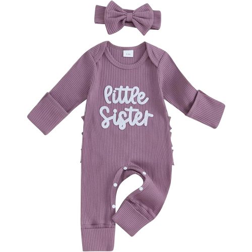 Baby Girl Winter Clothes Newborn Little Sister Going Coming Home Outfit Ruffle Mitten Romper Cute Ribbed Jumpsuit