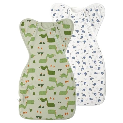 Arms Up Baby Sleep Sacks Swaddle - 2 Pack Cotton Transitioning Baby Swaddle Blanket for Newborns 0-3 Months, 3-Way Wear for Snug Fit, Calms Startle Reflex, Easy Diaper Changes