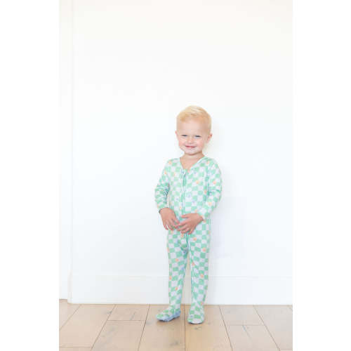 GREEN HAPPY CHECKER | ZIPPER ONE PIECE