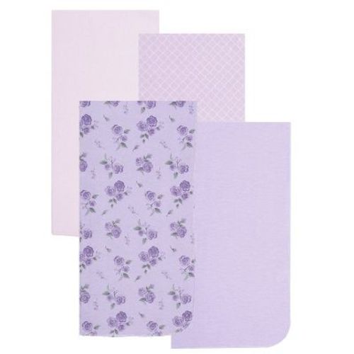 EVERYDAY KIDS 4-Pack Flannel Receiving Blankets – Soft Swaddle Set for Newborns with Purple Flower and Diamond Pattern Designs