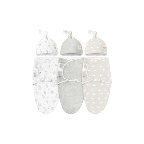 3-Pack Soothe Swaddle Wraps with Knot Hats, Medium