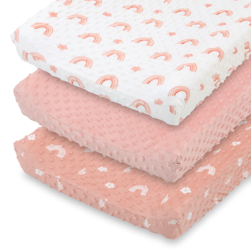 The Peanutshell Rainbow Floral Plush Baby Changing Pad Covers for Newborns, 2-Pack