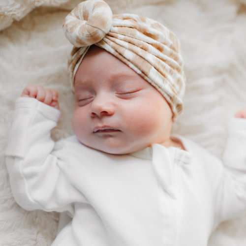 Bunny Knots Knotted Headwrap - Cream Leopard, Newborn