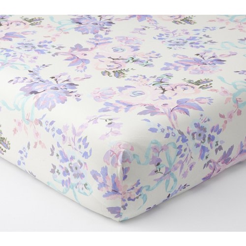 LoveShackFancy Lavender Damask Floral Organic Crib Fitted Sheet