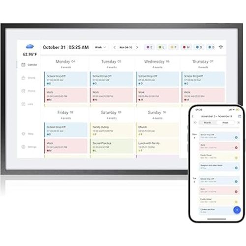 LOOFII 10.1 Inch Smart Digital Calendar – HD Touchscreen Family Planner & Calendar with Chore Chart & Meal Planner (Black White)