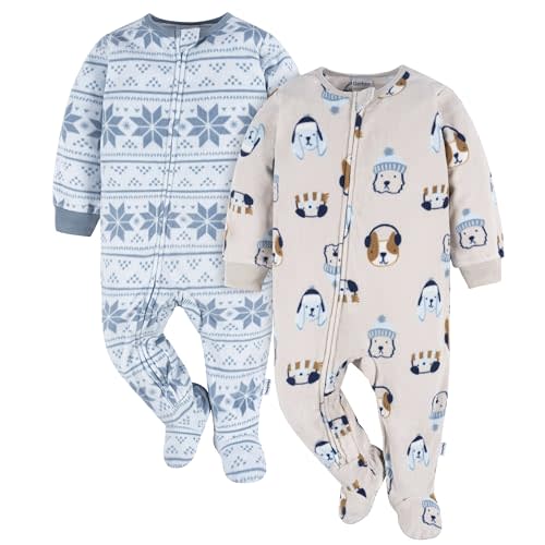 Gerber Baby Boys' Toddler Loose Fit Flame Resistant Fleece Footed Pajamas 2-Pack