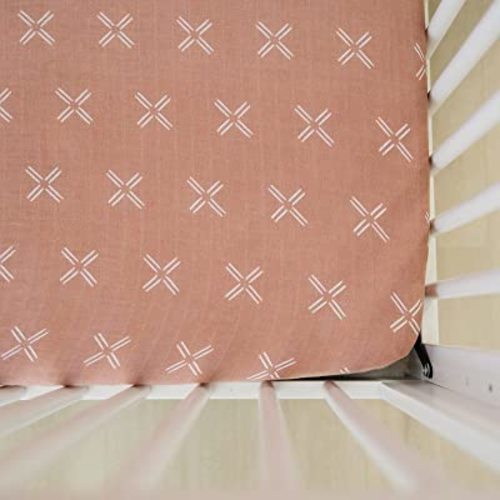 Just Peachy Muslin Crib Sheet by Mebie Baby, Soft and Breathable Bed Sheets for Babies, Modern Neutral Bedding for Cribs, Standard Crib Mattress Fitted Sheet, Great for Boy or Girl Room or Nursery