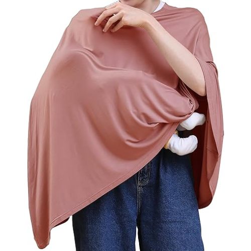 Multi-use Nursing Cover for Breastfeeding, 360°Full Coverage Nursing Poncho, Rayon Soft & Breathable Breastfeeding Cover up (Smooth Rayon, Blush)