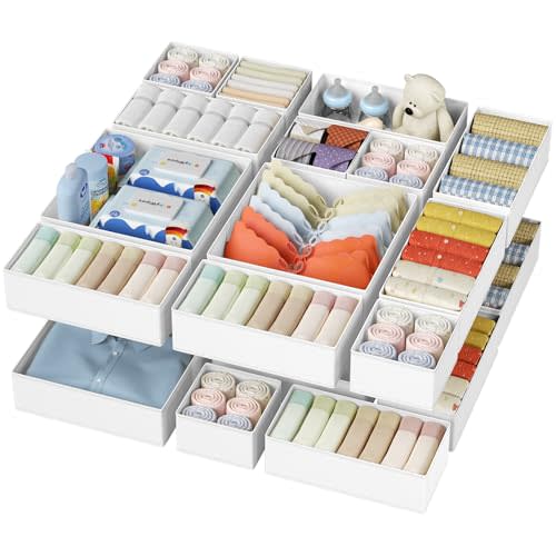 DIMJ Drawer Organizer Clothes - 20 Pack Closet Drawer Organizer Bins for Baby Clothes Storage, Fabric Dresser Organizer for Nursery Bedroom, Foldable Small Drawer Dividers for Underwear Socks