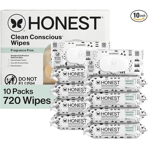 The Honest Company Baby Wipes for Sensitive Skin, Hypoallergenic, Fragrance-Free, Multi-Use, Pattern Play Design, 720 Count (8 Packs of 90)