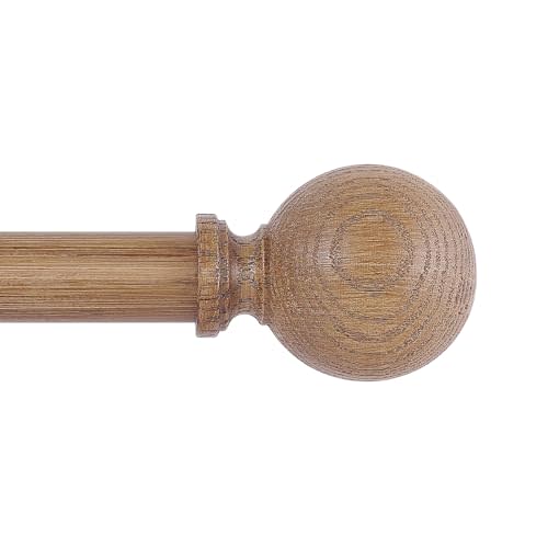 HTZON Wood Curtain Rods for Windows 48 to 84 Inch,1 Inch Wood Grain Ball Adjustable Curtain Rod,Boho Heavy Duty Curtain Rods,Farmhouse Rustic Single Window Curtains Rods,Brown Drapery Rods Set 36-88"