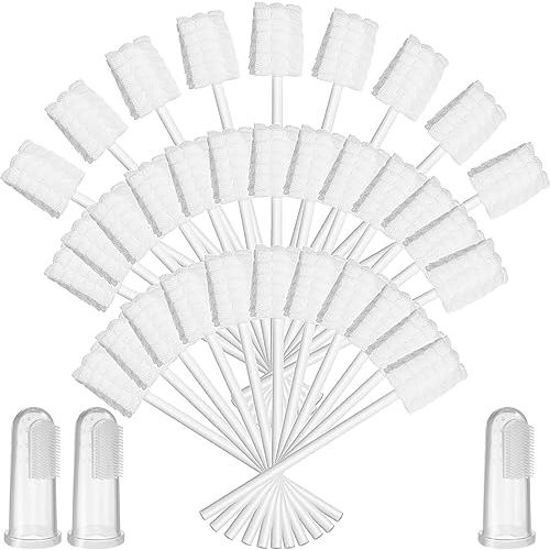 Tondiamo 100 Pcs Baby Tongue Cleaner Toothbrush Baby Oral Cleaner with 3 Pieces Finger Toothbrush for Newborn Mouth Oral Cleaning Infant for 0-36 Months