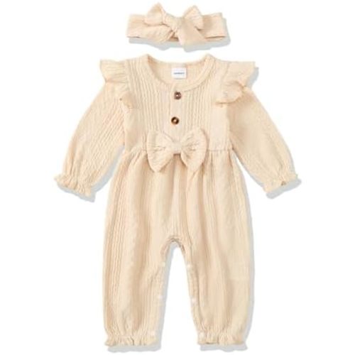 Renotemy Newborn Baby Girl Clothes Fall Winter Outfits Infant Rompers Solid Jumpsuits Bodysuit Cute Infant Baby Clothes Girl