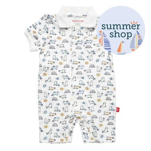 sealed with a kiss organic cotton magnetic short sleeve romper 6-9 months