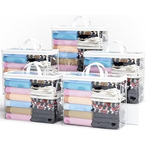 5PACK Clear Zippered Storage Bag for Clothes, 22L Clear Storage Bags, and Blanket Storage Bags for Bedding, Blankets, Comforters, Clothing, Books, DVD & CD (White)