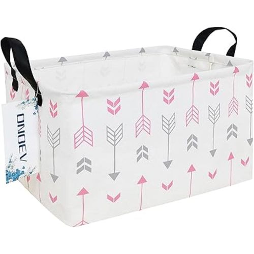 Rectangular Folding Laundry Basket,waterproof Canvas Basket,gift basket,Suitable for children's room,Office,Clothes,Toys Storage (Pink Arrow)
