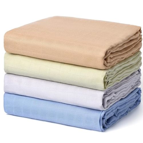 Momcozy Baby Muslin Swaddle Blanket, 4 Pack Large 47 X 47 Inches Breathable Swaddling Receiving Blankets for Baby Boy & Girl, Soft Silky and Skin-Friendly Unisex Baby Blankets, Mint Green Blue