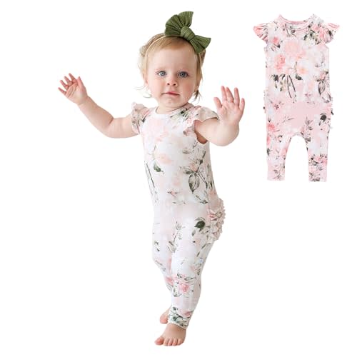 Posh Peanut Baby Girl Pajamas – Ruffled Cap Sleeve Romper PJs – Soft Viscose from Bamboo One-Piece for Babies & Toddlers