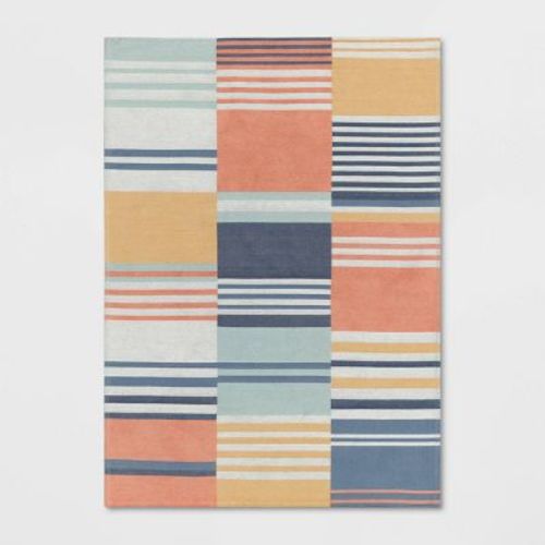 4'x5'6" Broken Striped Kids' Rug - Pillowfort™: Multicolored Cotton & Polyester, Low Pile, OEKO-TEX Certified