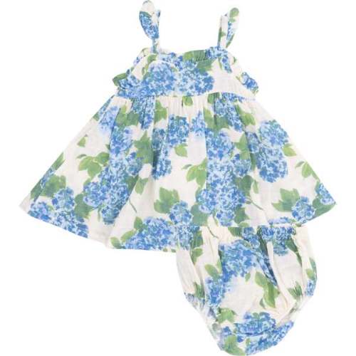 Paperbag Ruffle Sundress with Diaper Cover, Watercolor Hydrangeas - Angel Dear | Maisonette